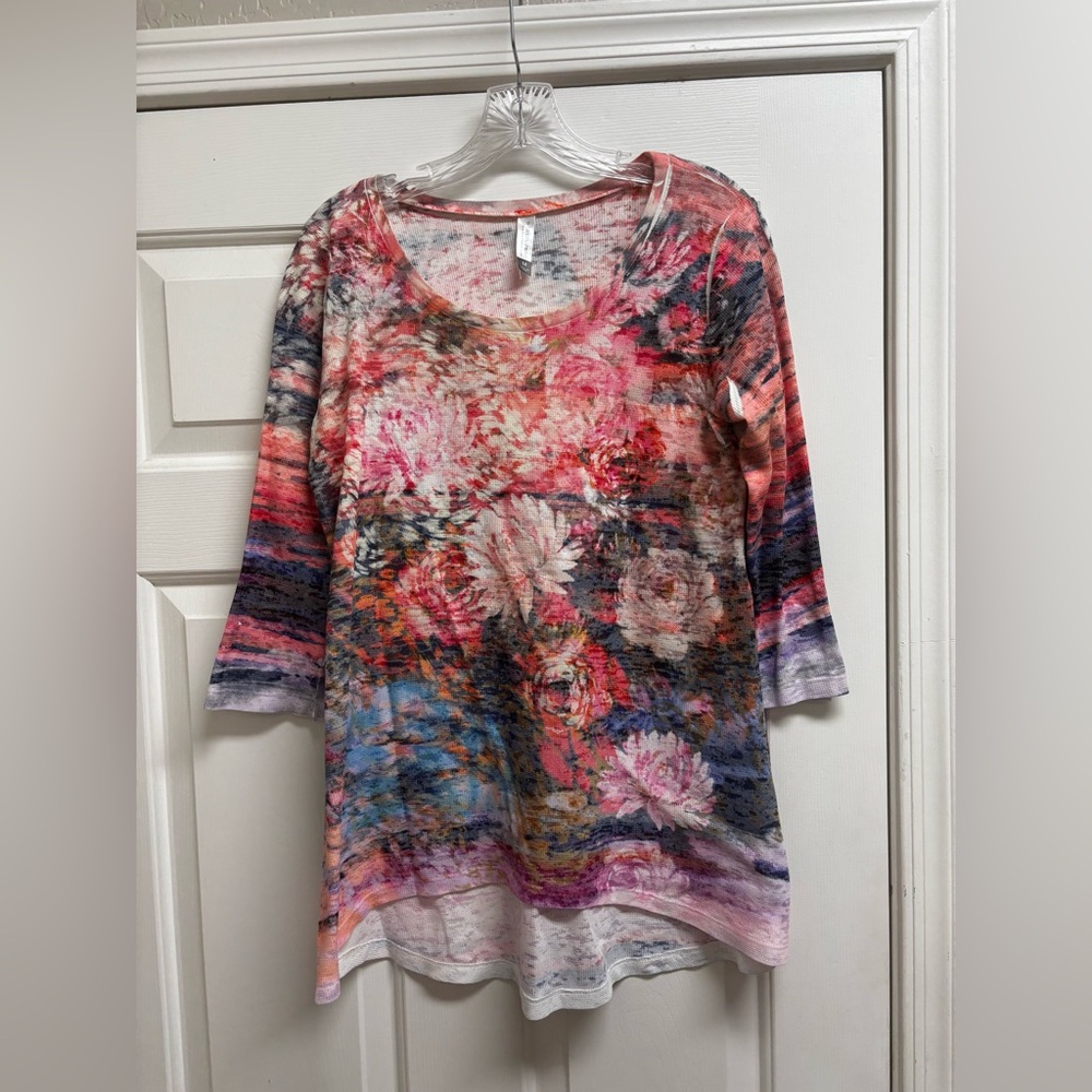 Whimsy Rose Sundance Top M Pink Cotton Baby Waffle Floral Water Lily